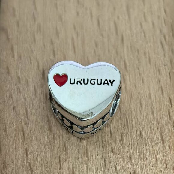 😁Pandora Uruguay Flag Dangle Heart Bead Charm Pendant, S925 Silver Bracelets - Picture 2 of 4
